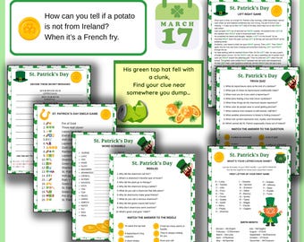 St Patrick's Day Game Bundle, Printable Games for Kids Family Office Classroom