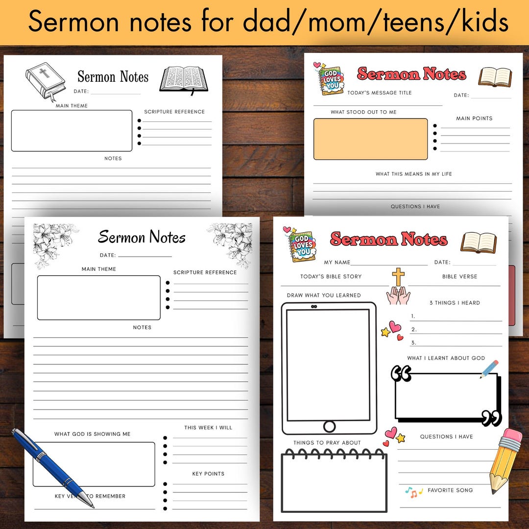 Sermon Notes Worksheet Printable - Bible Study Note Taking Template - Etsy