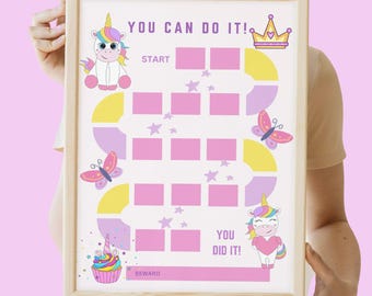 Unicorn Reward Chart - Sticker Potty Training Printable - Toddler Girls Behavior Tracker - Instant Download