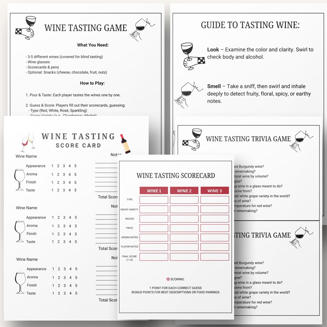 Wine Tasting Score Card Printable, Wine Tasting Template, Wine Party ...