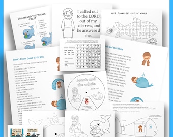 Jonah and the Whale Activity Placemat | Bible Story Coloring Page for Kids | Christian Printable Activity | Sunday School Worksheet