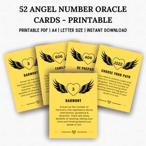 Angel Number Messages Oracle Deck, Printable Oracle Card Deck, Spirit Guide Message, Spiritual Guidance & Connection with Angels