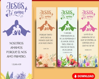 Spanish Bible Verse Bookmarks - Printable Scripture Bookmark Set - Christian Gifts - Floral Encouragement