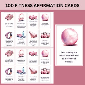 Carte di affermazione per il fitness, mazzo motivazionale stampabile per la cura di sé quotidiana, mentalità positiva e miglioramento della salute
