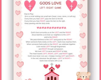 Gods Love Left Right Game Sunday School Bible Study Games Bible Game Church Gift Exchange Game Pass the Prize Fun Christian Group Activities