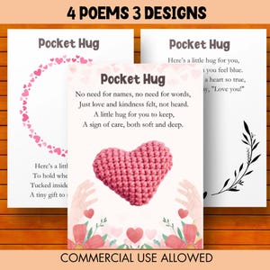 PRINTABLE Pocket Hug Holder - Digital PDF - market display cards for handmade crochet pocket hearts, cut out price and gift tag templates