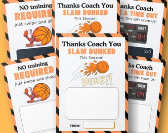 Utskrivbart tackkort för basket - Tränaruppskattning vid säsongsslutet - Presentkortsinnehavare i PDF-format