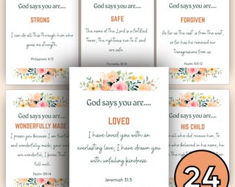 Tarjetas "Dios dice que eres", tarjetas inspiradoras para cristianos - Set imprimible de ánimo cristiano - Imprimibles de fe de bolsillo