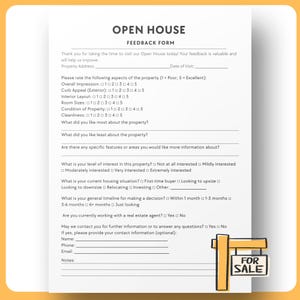 Open House Feedback Form: Real Estate Marketing-  Editable Template - Printable Realtor Questionnaire