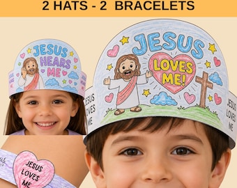 Jesus Loves Me Papieren armbanden Craft afdrukbaar, zondagsschoolkleuractiviteit, Faith-polsbandkroon