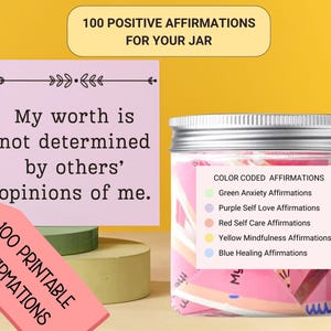 Afdrukbare positieve boodschap motiverende kaarten - inspirerende doe-het-zelfpot met positiviteit - intentie- en bevestigingskaarten - positiviteitscadeauset