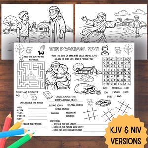 The Prodigal Son Bible Activity Placemat: Sunday School Coloring Page (PDF Download) Christian Printable