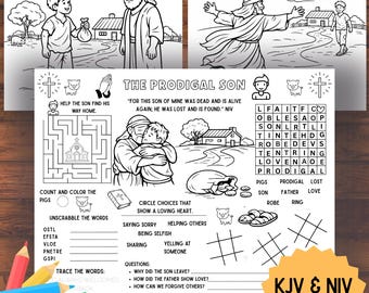 The Prodigal Son Bible Activity Placemat: Sunday School Coloring Page (PDF Download) Christian Printable
