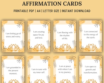 Yoga Affirmation Cards - Printable Mindfulness Deck - Meditation Support - Self Love Positive Motivation