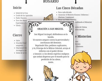 Spanish Rosary Printable Prayer Cards, Tarjetas de Oración del Rosario,