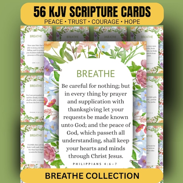 56 KJV Scripture Cards for Anxiety & Worry, Christian Encouragement Printable