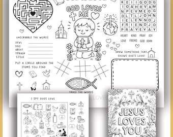 Bible Love Activity Placemat, Christian Valentines Bible Craft Games