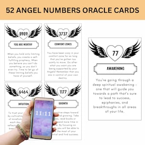 Cartas de Oráculo de Números Angelicales Imprimibles / Baraja de Cartas de Oráculo Angelical Intuitivo / Mensajes del Ser Superior y Ángeles para el Despertar, el Amor Propio y la Orientación