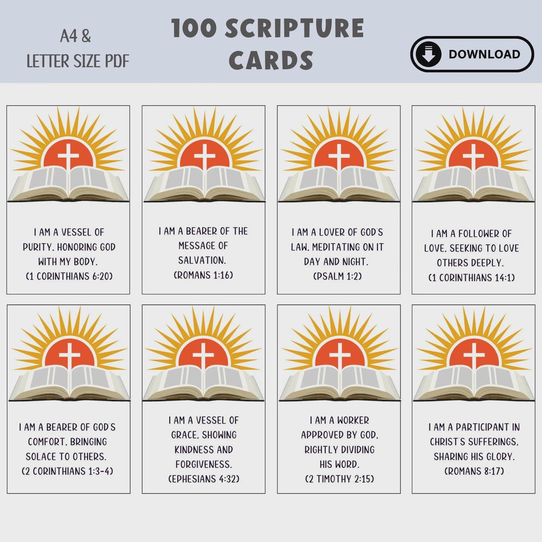 Scripture Card Set Scripture Card Set, Bible Verse Printable Prayer Cards, Instant ...