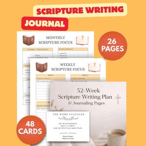 52週間分の聖書書き写しジャーナル＆聖句カードセット｜キリスト教聖書研究用印刷物｜月ごとのテーマ別聖書書き写しプラン