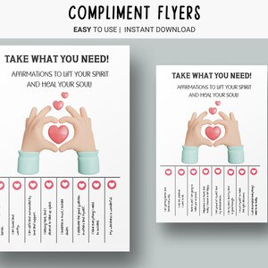 Afscheurflyer positieve bevestiging - Kindness Classroom Decor, afdrukbare opbeurende complimenten voor studenten - Flyer positieve gedachten