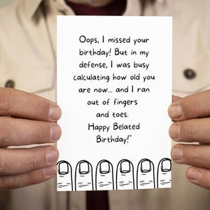 Tarjeta imprimible divertida de cumpleaños atrasado - Cumpleaños atrasado - Feliz cumpleaños - Cumpleaños de adulto - Humor adulto - Novedad atrasada