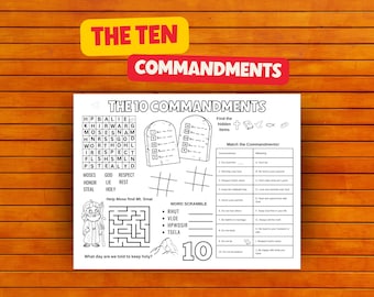 The Ten Commandments Kids Activity Sheet Bible Coloring Activity Page Sunday School Printable