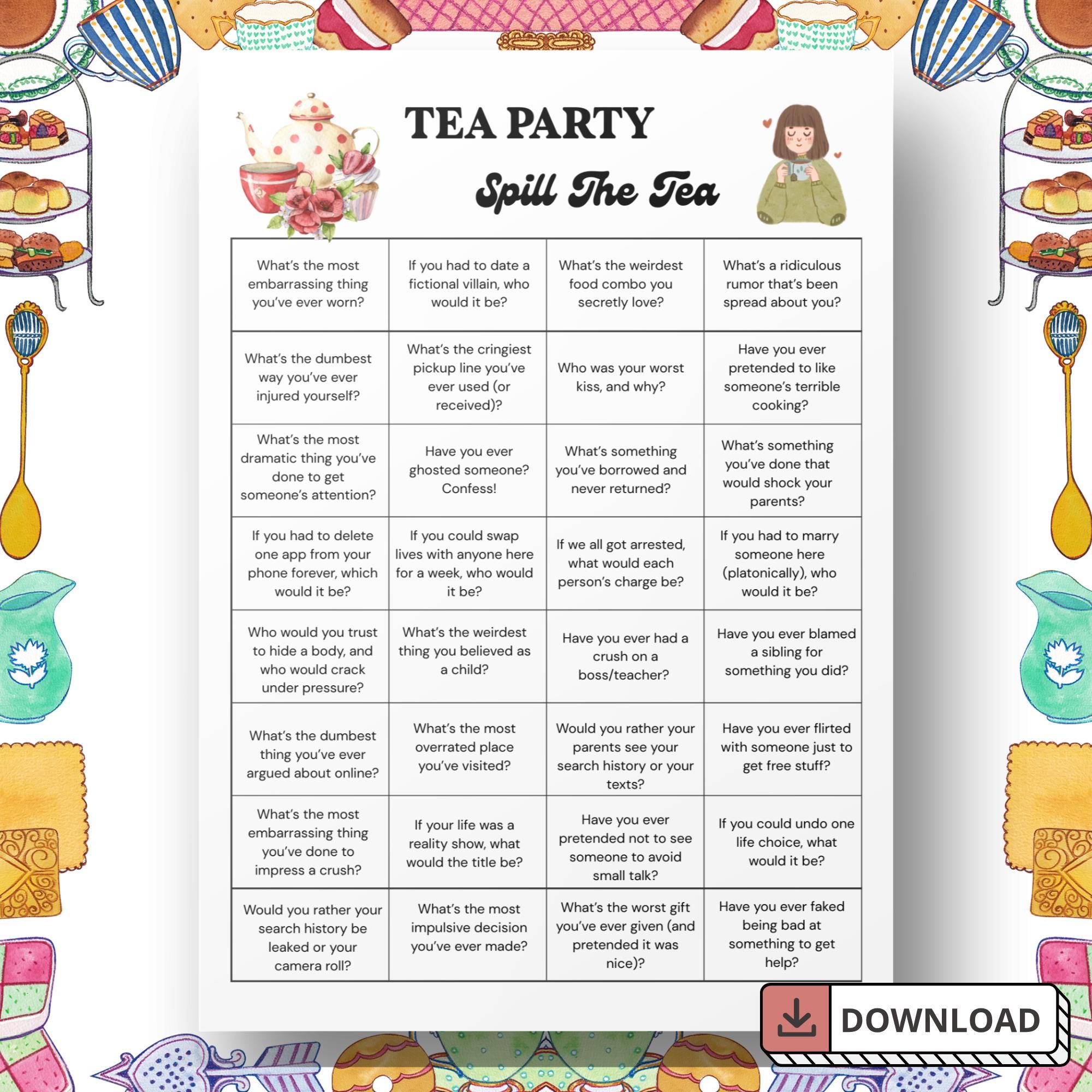 Spill the Tea Game, Tea Party Game Printable, Adult Tea Party Game, Tea ...