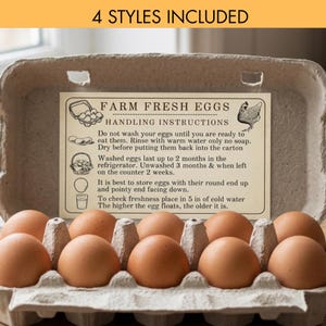 Farm Fresh Egg Handling Instruction Cards - Printable Carton Labels - Farmers Market Safety & Care Guide