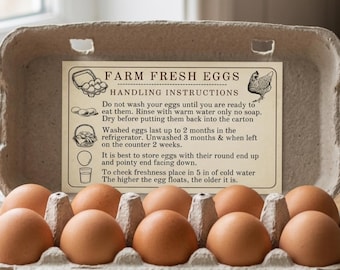 Farm Fresh Egg Handling Instruction Cards - Printable Carton Labels - Farmers Market Safety & Care Guide