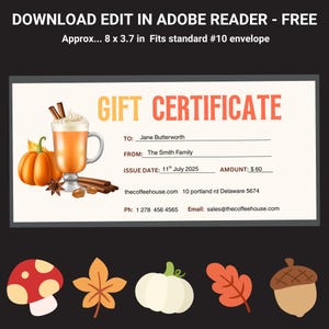 Fall Gift Certificate Template - Printable Autumn Coupon - Editable ...