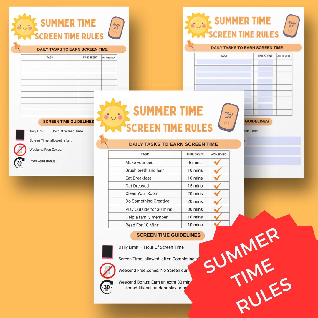 Springtime Screen Rules Summer Screen Time Rules Printable - Etsy