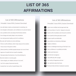 Liste de 365 affirmations - Affirmations positives quotidiennes - Téléchargement instantané au format PDF A4 - Affirmations quotidiennes - Affirmations pour la croissance personnelle