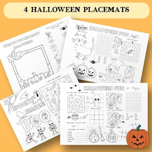 Halloween Activity Placemat Printable - Kids Coloring Page - Party Table Mat - Instant Download