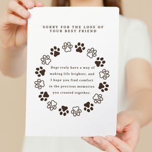 Carte de sympathie pour la perte d'un chien imprimable, carte de condoléances pour animal de compagnie, cadeau de deuil de chien, téléchargement numérique, pont arc-en-ciel