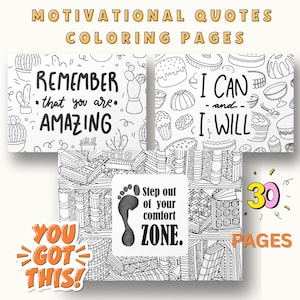 Motivational Quotes Coloring Pages, Positive Affirmation Sheets for Adults, Teens, Kids, Printable Inspirational Quotes, Instant Download