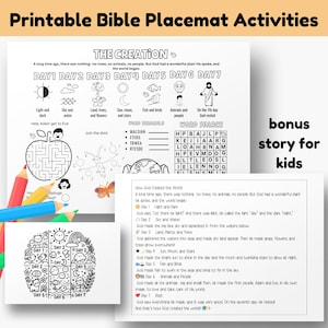 PRINTABLE Bible Stories Kids, Bible Coloring Page Kids, Bible Activity for Church, Sunday School Activity Mat Sheet, Bible Activity Placemat