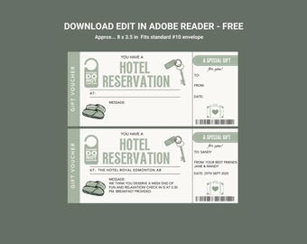 Hotel Stay Gift Voucher - Surprise Weekend Getaway Ticket - Romantic Staycation Experience Certificate - Printable PDF