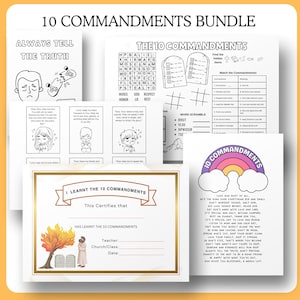 The Ten Commandments Bible Activity for Kids, The 10 Commandments Placemat for Sunday School, Homeschool, Bible Lesson Printable