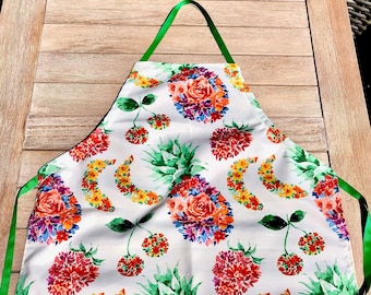 Coffrets/boîtes-cadeau de tablier + cuillères--fruits, fraise, ananas, cerise, banane, printemps, été, Saint-Valentin, cadeau d'anniversaire