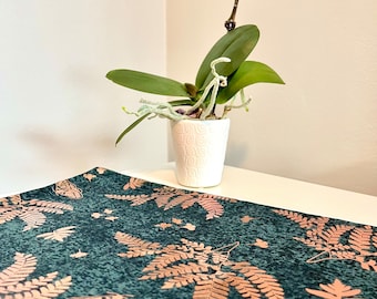 Lot de 4 sets de table en coton : vert avec motif papillon métallique en or rose