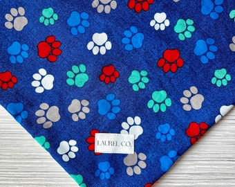 Dog Bandana Blue Red White Green Gray White Paw Prints Puppy Cute Costume Dog Mom Dad Pets