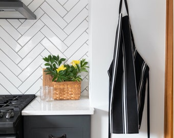 Black and White Stripes Patterned Fully Adjustable Apron--Great Mother’s Day Gift, Housewarming or Hostess Present. Perfect for any cook!