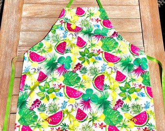 Coffret cadeau tablier et cuillères de fruits tropicaux : pastèque, citron, ananas