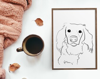 Black & white custom dog portrait| dog line art| printable dog art| dog memorial| birthday gift| custom pet gift| line drawing| wedding gift