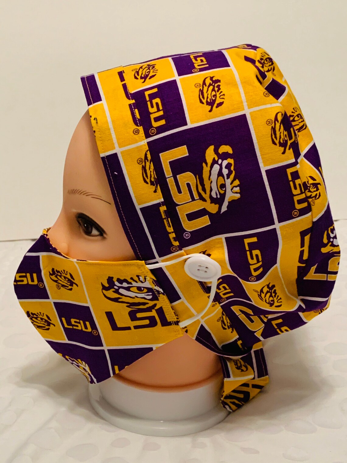 Scrub Cap with Buttons and matching Mask LSU team Etsy