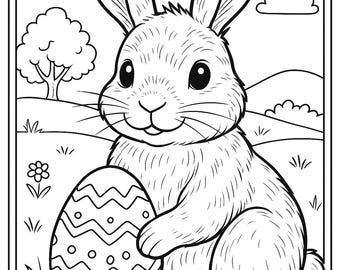 Easter Coloring Book, 20 Pages Kids & Adults, Instant Download, Gift for Easter Basket, Stress Relief