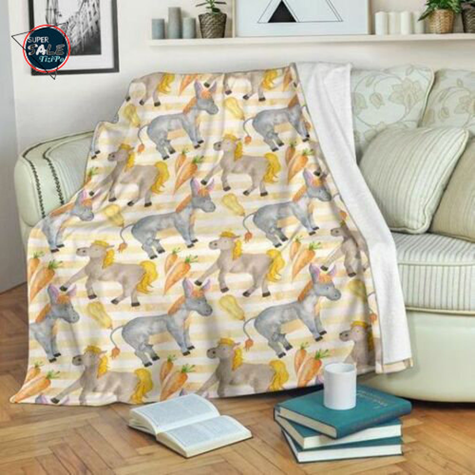 Fleece Blanket Donkey Pattern Fleece Blanket Carrot Etsy