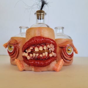 trio of bottles, hand made OOAK polymer clay sculptures