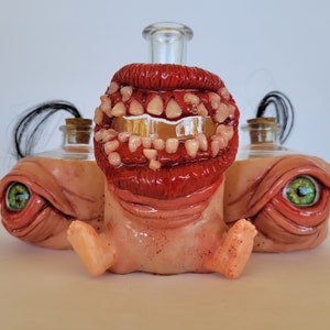 trio of bottles, hand made OOAK polymer clay sculptures
